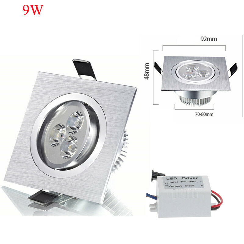 Dimmable Downlight 9W 12W 15W LED Down Light Square Recessed Ceiling Lamp Driver